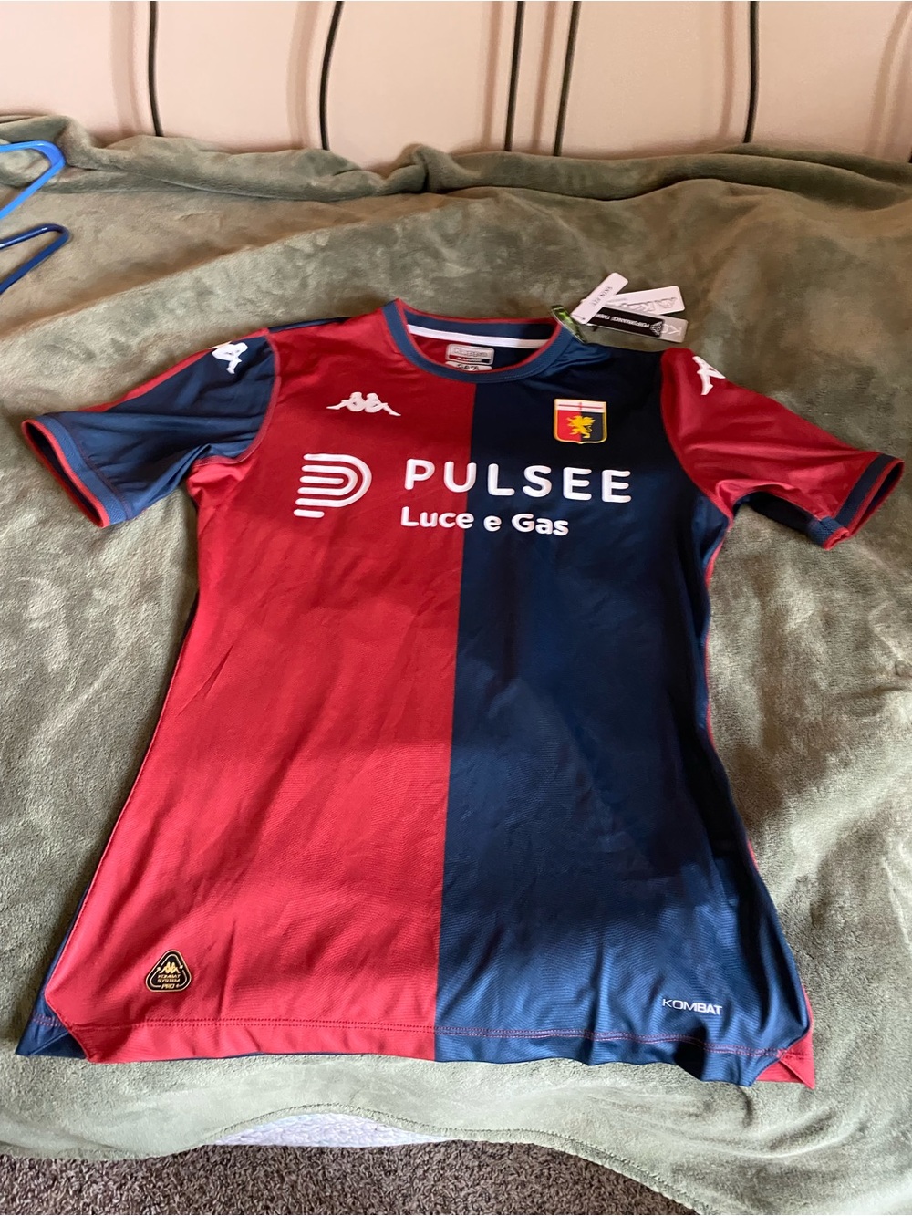 Kappa Mens Red/Maroon Navy Soccer Jersey with Genoa Crest